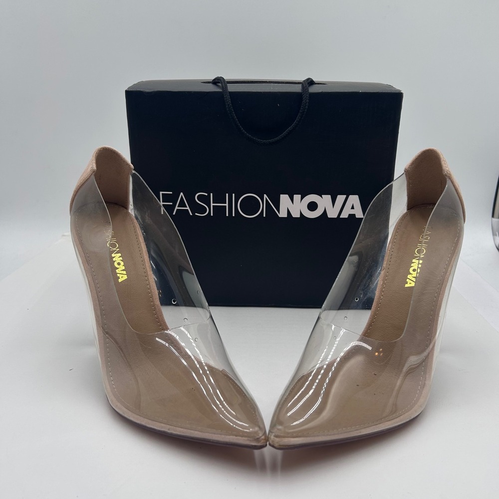 Fashion Nova Shes All Clear Here Wedge Nude Clear PVC Pointed Toe Pumps Size 8